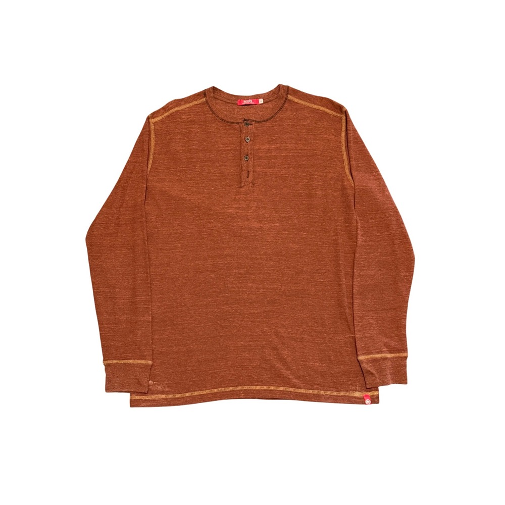 Agave American Made Mens Long Sleeve Henley Shirt Rust Orange Slub Knit Large